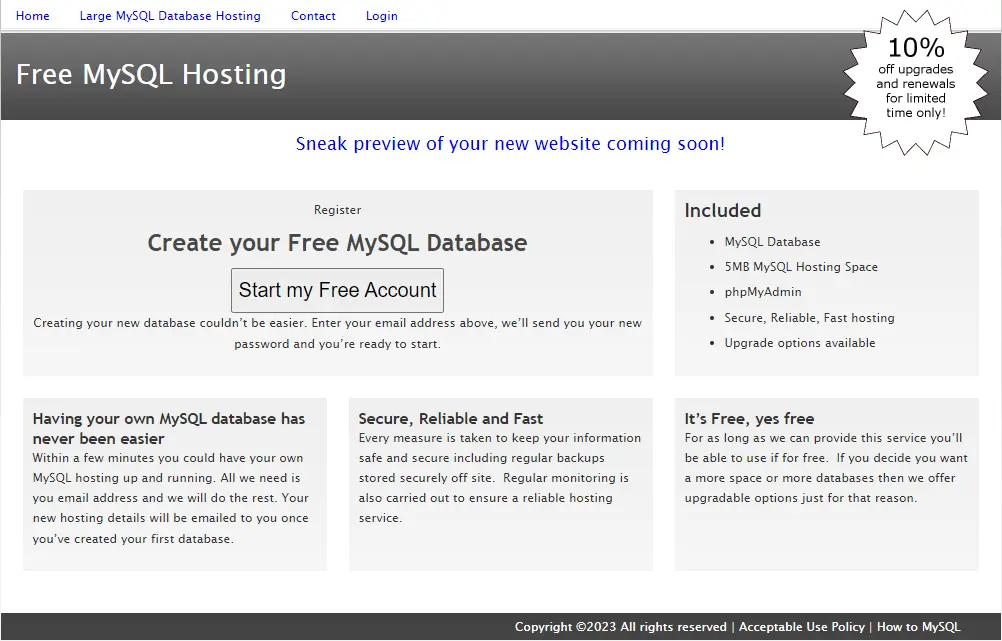 Free MySQL Hosting 网站截图